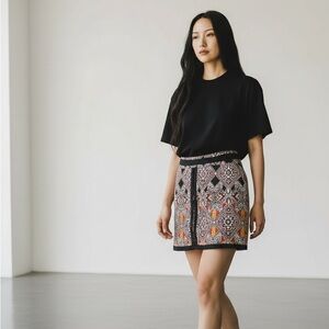 DP Geometric Print Skort Size 6 Black Red Tribal Pattern